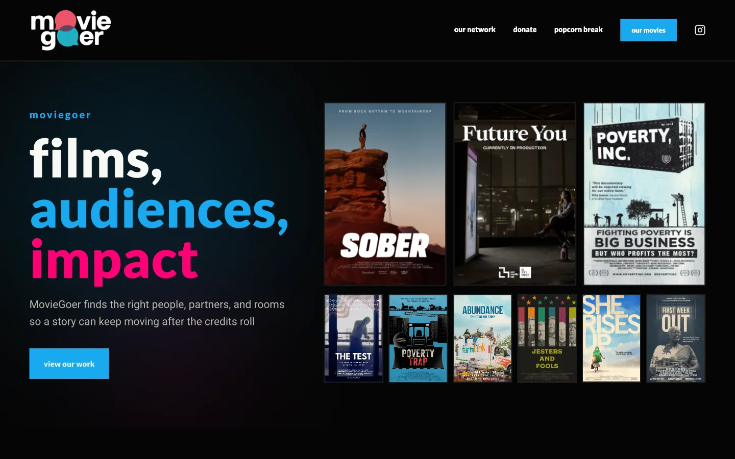 Screenshot of the live Movie Goer homepage